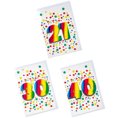 Birthday Greeting Card & Envelope, Milestone - Ages - 21, 30 or 40 Years
